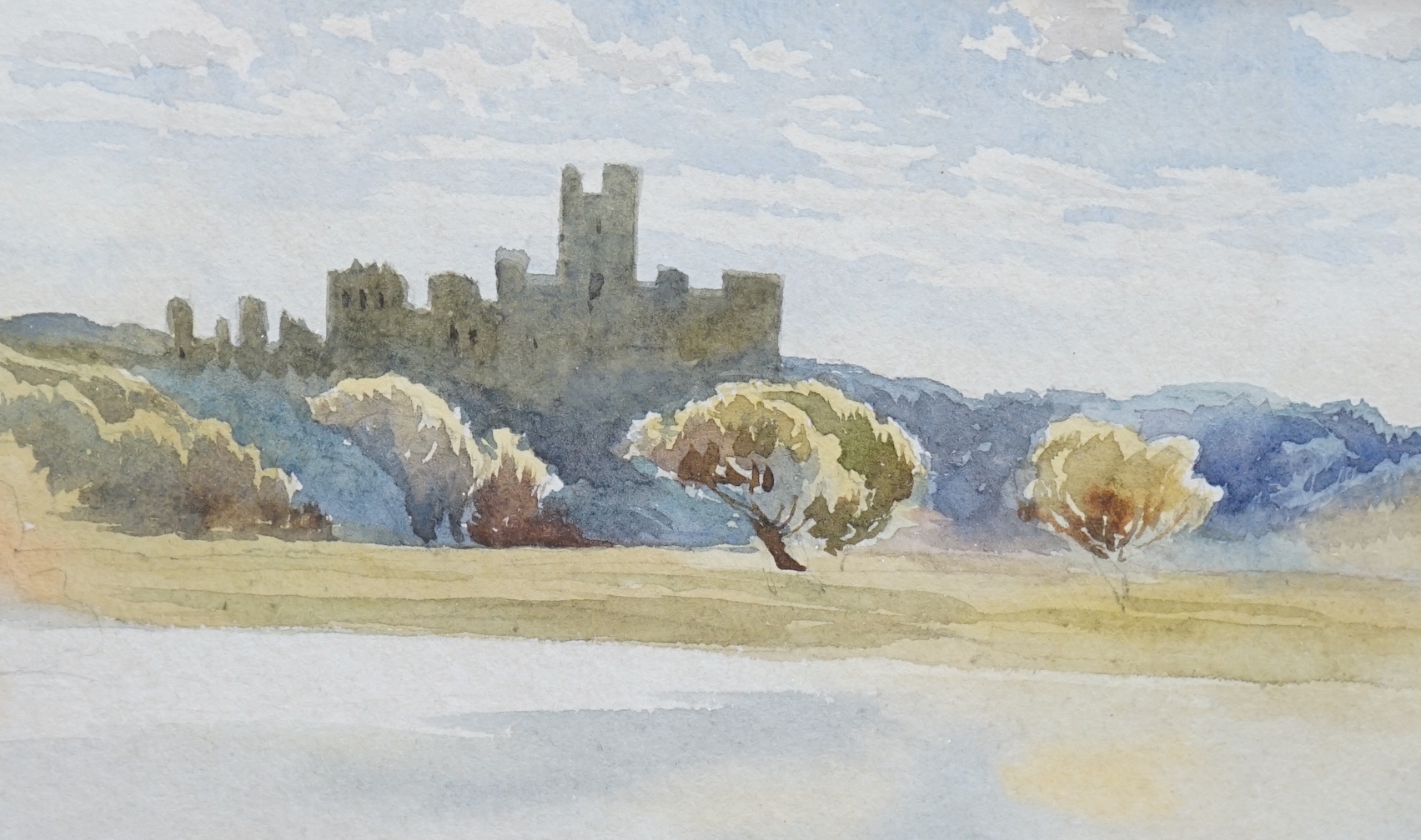 Arthur Abbott (1804-1843), pen and watercolour, ‘A Devon Cottage’, initialled, together with Arthur Ackland Hunt (act. 1863 - 1902), watercolour, ‘Alnwick Castle’, unsigned, one with Abbott & Holder label verso, largest